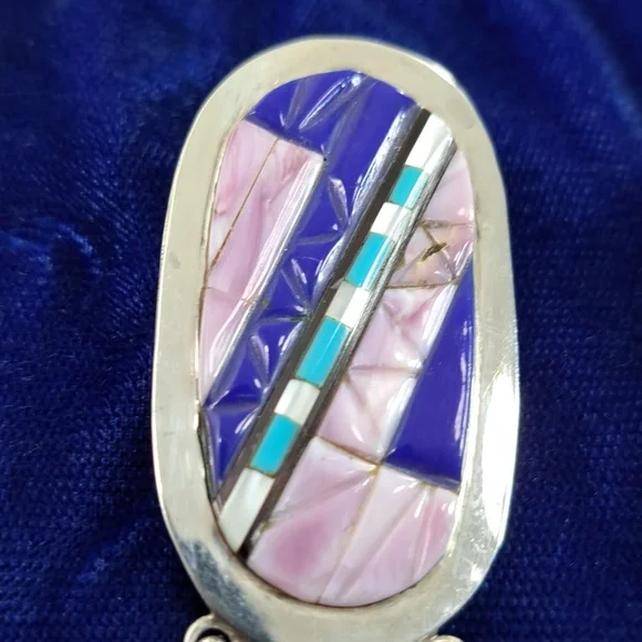 Vintage Native American Multi Stone On Sterling Silver Dangle Earrings Post - Picture 8 of 16